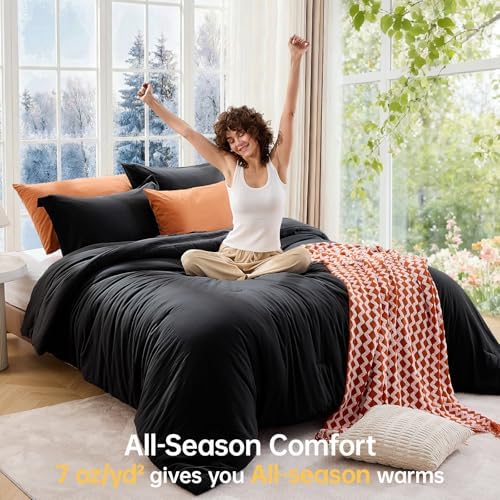MUXHOMO Black Oversized King Comforter Sets, All Season Ultra Soft Down Alternative Bedding - 3 Piece Lightweight Bed Set Includes 1 Comforter (120"x98") and 2 Pillow Shams (20"x36")