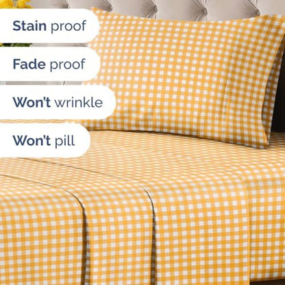 Twin XL 3 Piece Striped Sheet Set - Breathable & Cooling - Orange Gingham