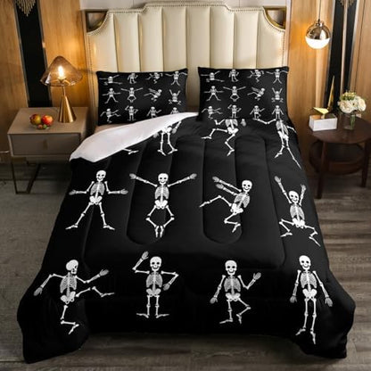 Erosebridal Sugar Skull Comforter Set Twin Size Skeleton Bones Bedding Set for Kids Boys Girls Teens Adult Halloween Horror Theme Down Comforter Gothic Spooky Duvet Sets with 1 Pillow Case
