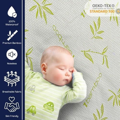 Bamboo Mattress Protector with Zipper - 100% Waterproof Full Size Cooling Mattress Cover - Ultra Soft Jacquard Fabric Breathable Noiseless Mattress Pad Cover - Zippered Mattress Encasement