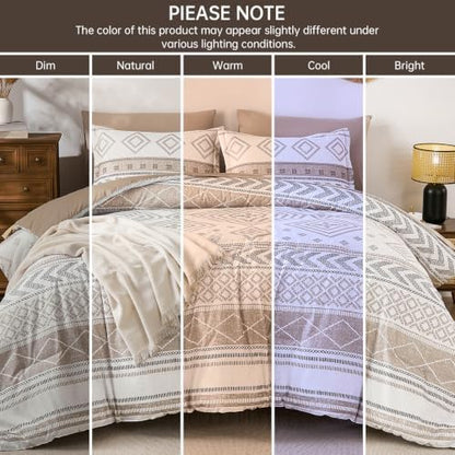 Yiran Boho Comforter Set Queen Size, 7 Pieces Aztec Khaki Bed in a Bag