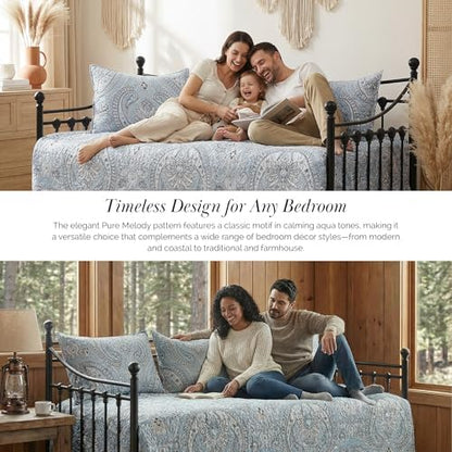 6-Piece Daybed Cover Quilt Set, Quilted Twin Bedding Set, Pure Melody Aqua