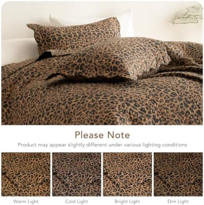 Lady Ann 100% Cotton King Quilt Set, Vintage Brown Leopard Pattern Printed Quilted Bedding, 3 Pcs Lightweight Coverlet, Ultra Soft Farmhouse Bedspread Set for All Season