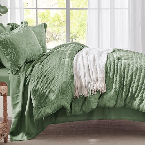Twin Comforter Set 5 Piece, Sage Green Bed in a Bag Twin Size Bedding Sets