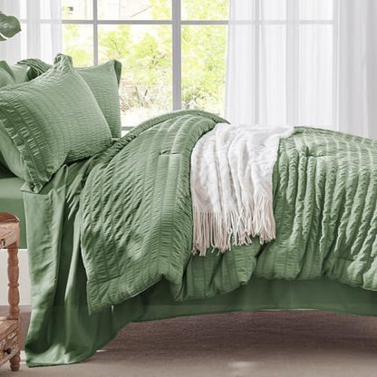 Twin Comforter Set 5 Piece, Sage Green Bed in a Bag Twin Size Bedding Sets