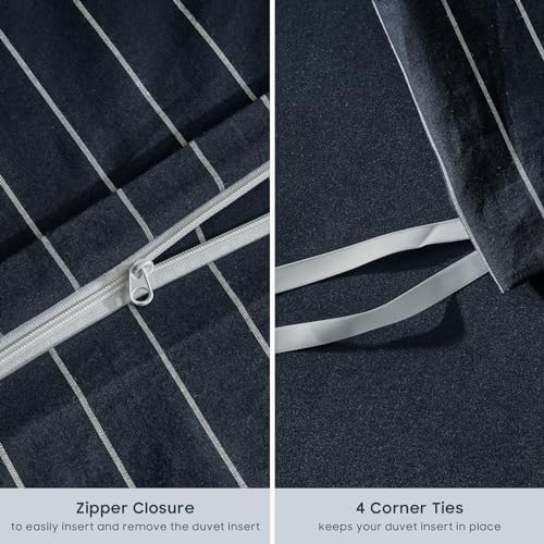 Wake In Cloud Striped Cotton Duvet Cover Set, Navy Blue, Full