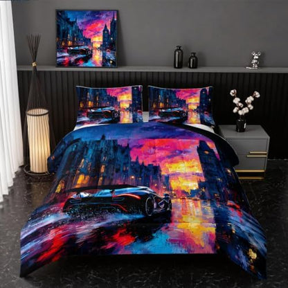 Nttopship Black Racing Comforter Set 3 Pieces Twin Size