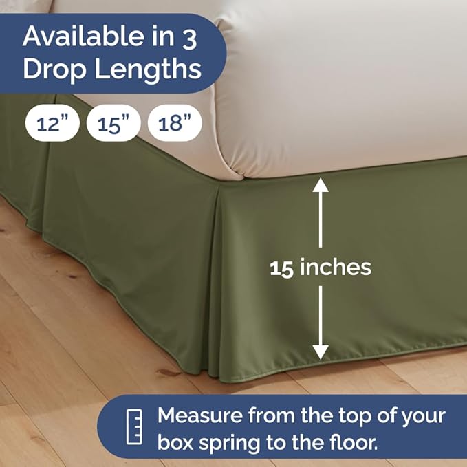 Pleated Bed Skirt King Size - 3 Sided Pleated Bed Skirt King - Ultra-Soft, Easy Fit with 15 Inch Tailored Drop - Hotel Quality, Wrinkle & Fade Resistant - for Women, Men, Kids and Teens - Sage Green