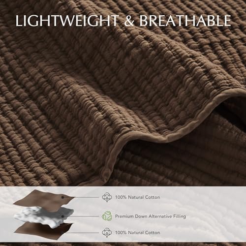 EVERGRACEHOME Cotton Ribbed Matelassé Coverlet Set, Queen, Sienna Brown