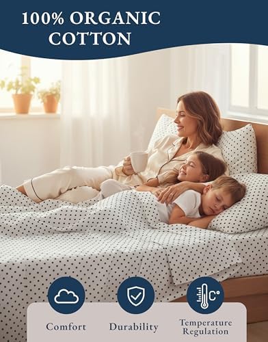 LANE LINEN Twin Sheets 100% Organic Cotton 3pc Percale Cooling - Polka Dot