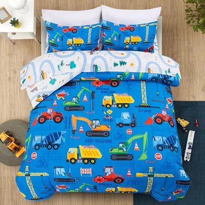 Holawakaka Boys Construction Truck Excavator Full Comforter Set with Sheets