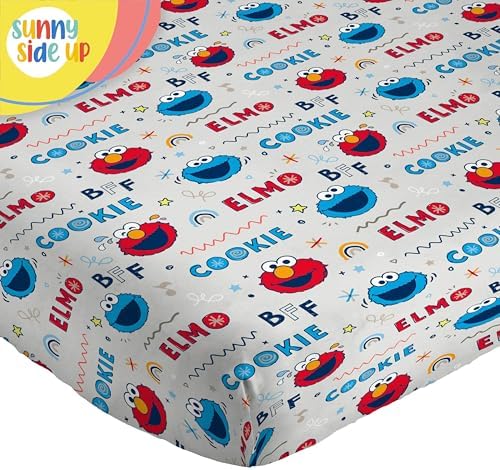Sunny Side Up Sesame Street Full Sheet Set - 4 Piece Kids Bedding Set Includes Pillow Cover – Super Soft Microfiber Sheets with Elmo, Cookie Monster and Big Bird