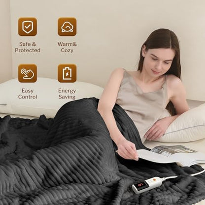 Reaks Heated Blanket Full, 9 Heat Levels, 2-10H Auto-Off, 72"x84", Grey