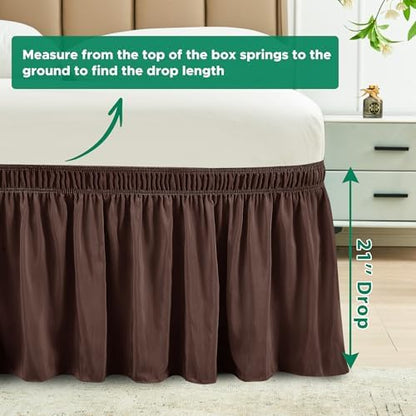 Wrap Around Bed Skirt Full Size 21" Drop-Elastic Long Dust Ruffle Brown