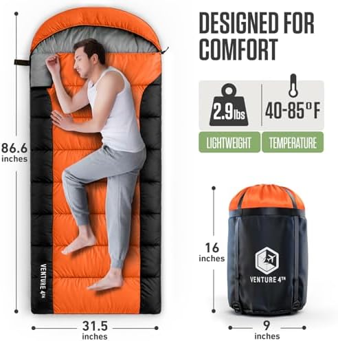 VENTURE 4TH Backpacking Sleeping Bag for Camping - Single, XXL & Double
