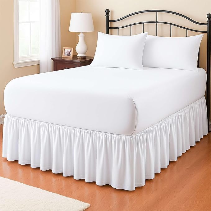 eBeddy Linens Dust Ruffle Bed Skirt Queen 14 Inch Drop – Split Corner Platform Style, 100% Microfiber, White Solid, Tailored Fit, Wrinkle-Resistant, Hidden Storage, Hotel Luxury