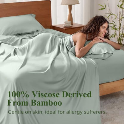 Bamboo Viscose Sheet Set King Size, Cooling Sheets Bed Set 4pcs