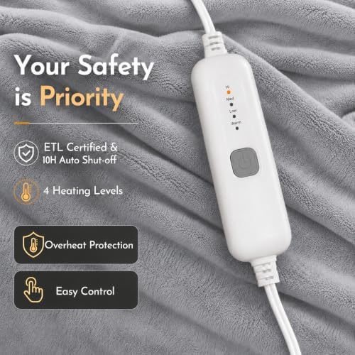 Electric Heated Blanket Full Size 72"x84",Light Grey