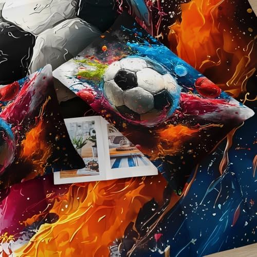 Soccer Comforter Full Size,Sport Kids Comforter Set,3Pcs Bedding Set Printed Comforter with 2 Pillowcases,Down Alternative,Soft and Lightweight,for All Seasons