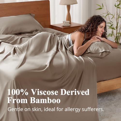 Bamboo Viscose Sheet Set California King Size, Cooling Sheets 4pcs