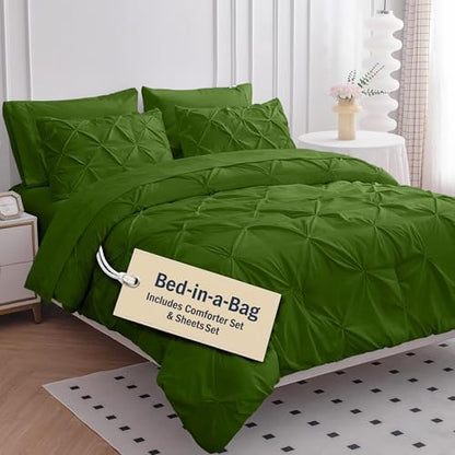 LANE LINEN 7 Piece California King Comforter Set Soft - Olive Green