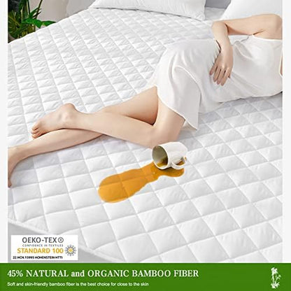 UNILIBRA King Mattress Pad Waterproof Rayon Made from Bamboo, Fitted Deep Pocket Mattress Cover fits 6''-25'', Breathable Quilted Mattress Protector, White