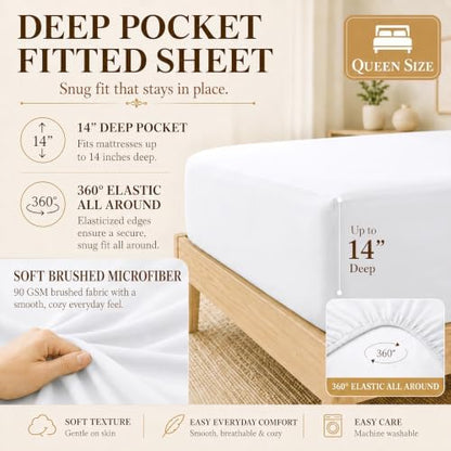 CozyLux Queen Comforter Set White - 7 Pieces Vertical Quilted Bed in a Bag