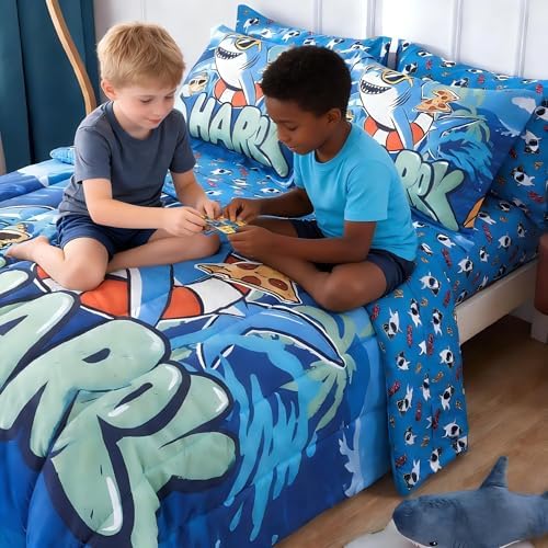 Viviland Twin Bedding Set for Boys 7 Piece Bed in a Bag with Comforter, Sheets, Pillowcases Soft Microfiber Kids Comforter Set, Oeko Certified, Machine Washable, Fun Sea Adventure Theme