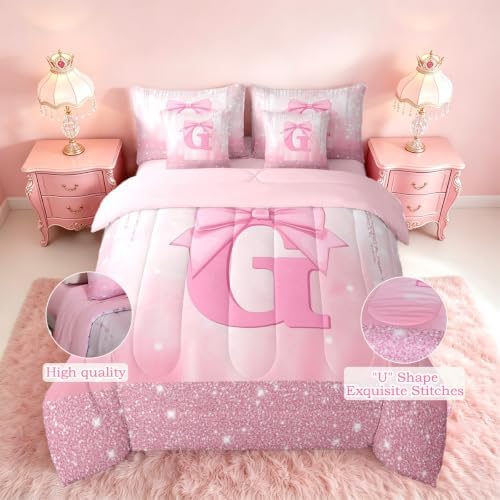 Feelyou Kids Pink Bowknot Bed in A Bag Queen Size for Boys Girls