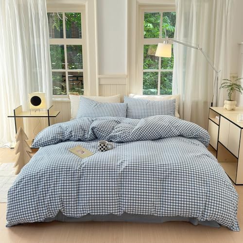 LifeTB Twin XL Comforter Set Blue Gingham Comforter with 2 Pillowcases Modern Plaid Grid Pattern Comforter Set for Men Boys Fluffy Soft Lightweight Bedding Boho Plaid Checkered Comforter Twin XL