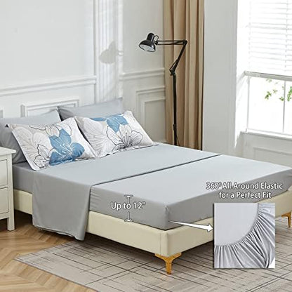 Luxudecor Floral Comforter Set Twin Size, 6 Pieces Bed in a Bag Blue Floral Comforter and Sheet Set, Soft Microfiber Blue Complete Bedding Sets for All Seasons 68"×86"