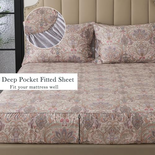 FADFAY 100% Cotton King Vintage Brown Paisley Sheet Set