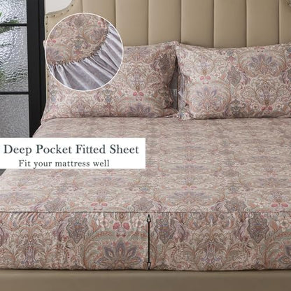 FADFAY 100% Cotton King Vintage Brown Paisley Sheet Set