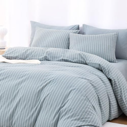 Wake In Cloud Striped Cotton Duvet Cover Set, Blue, Full