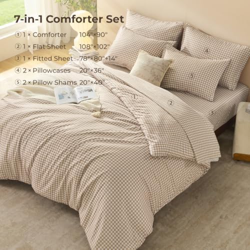 Litanika King Size Comforter Set 7 Pieces Earthy Tan Gingham