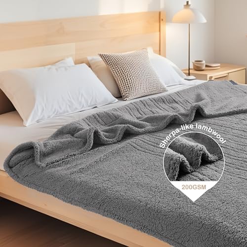 Eydna Electric Heated Blanket Twin Size 62"×84" with 9 Heating Levels & 1-10Hs Auto Off, Heating Blankets Double Sided Plush Sherpa, Energy Efficient, Machine Washable, Gifts for Family- Light Gray