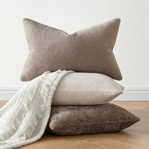MIULEE Dercorative Lumbar Throw Pillow Covers 12x20 Inch Light Khaki 2 Pack