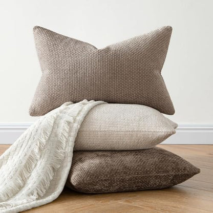 MIULEE Dercorative Lumbar Throw Pillow Covers 12x20 Inch Light Khaki 2 Pack