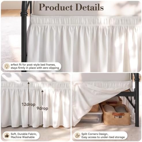 RIMELA Bed Skirt with Split Corners, Queen, 12 Inch Drop, Warm White