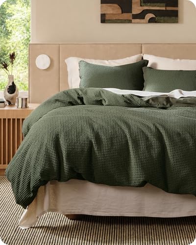 Bedsure PureWoven 100% Cotton Waffle Weave Duvet Cover Set, 3 Pieces, Full