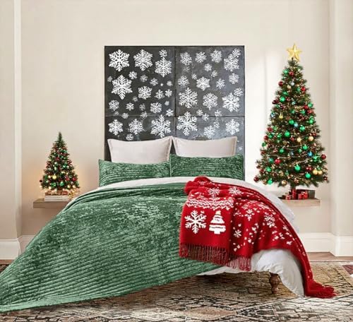 Califonia King Velvet Quilt Set Striped Bedspread 106x118