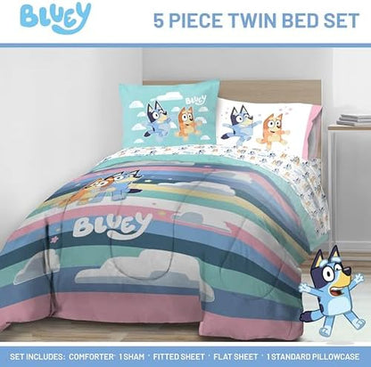 Bluey Bingo Twin Comforter Set 5 Piece Soft Kids Cartoon Bedding, Multi