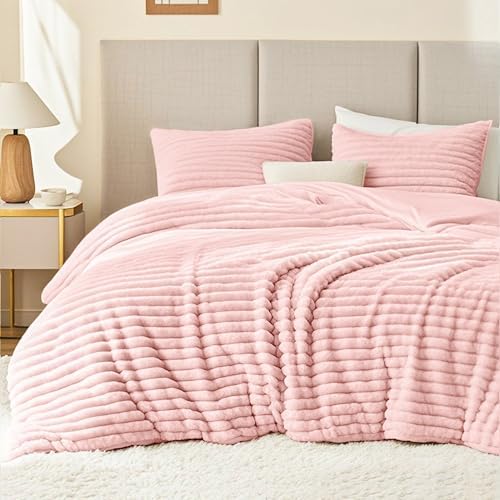 EXQ Home Fluffy Comforter Set Twin Size,2 Pieces Bed Set,Pink