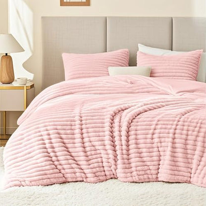 EXQ Home Fluffy Comforter Set Twin Size,2 Pieces Bed Set,Pink