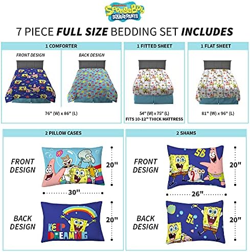 Franco Kids Bedding Super Soft Comforter and Sheet Set with Sham, 7 Piece Full Size, Spongebob Squarepants
