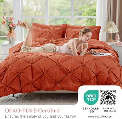 JOLLYVOGUE Twin XL Comforter Set 5 Pieces - Bed in a Bag Twin XL for All Season, Pintuck Bedding Comforter Sets with Comforter, Flat Sheet, Fitted Sheet and Pillowcases & Shams, Burnt Orange