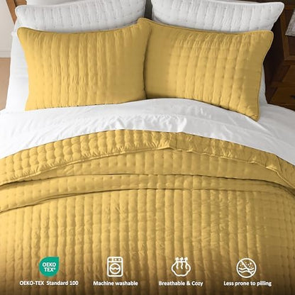 WDCOZY Cloud Soft Quilt Set, Oversized King Size, Yellow, 116x106 inches