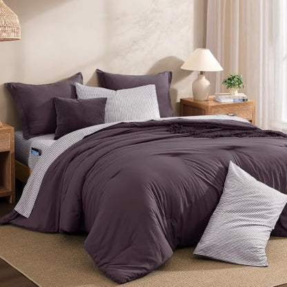 Monbix King Size Comforter Set-7 Pieces Soft Bed in a Bag King Bedding Set