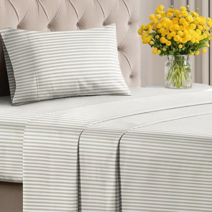 Twin XL 3 Piece Striped Sheet Set - Breathable & Cooling - Metro Pinstripe