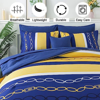 Anibedding 8 Pieces Bed in a Bag,Striped Comforter Set Queen Size